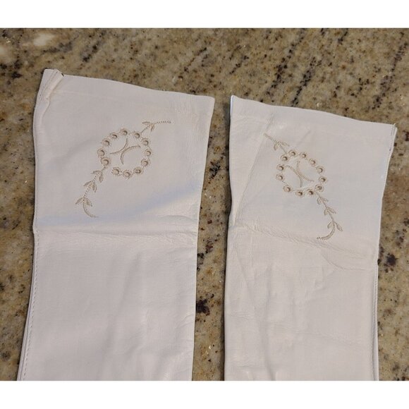 Vtg Size XS-S 6 Cream Soft Kid Leather Formal 10.5" Long Gloves Embroidered - Picture 4 of 15